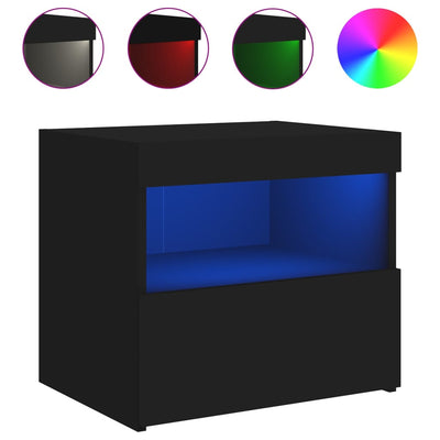 Yöpöydät LED-valoilla 2 kpl musta 50x40x45 cm