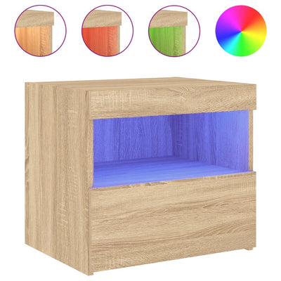 Yöpöytä LED-valoilla Sonoma-tammi 50x40x45 cm