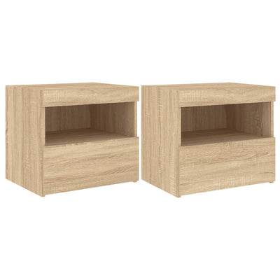 Yöpöydät LED-valoilla 2 kpl Sonoma-tammi 50x40x45 cm