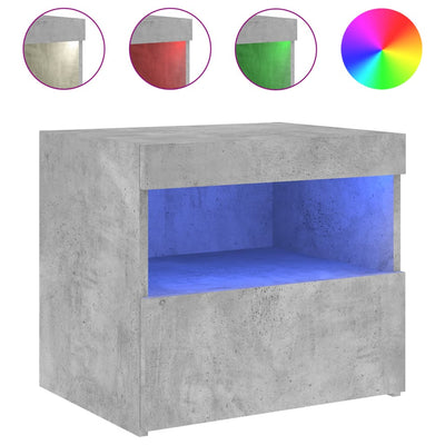 Yöpöytä LED-valoilla betoninharmaa 50x40x45 cm