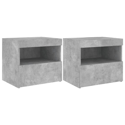 Yöpöydät LED-valoilla 2 kpl betoninharmaa 50x40x45 cm