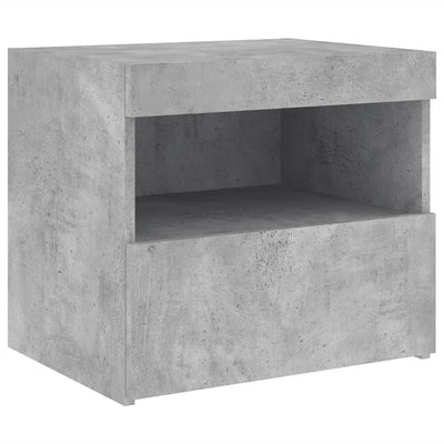 Yöpöydät LED-valoilla 2 kpl betoninharmaa 50x40x45 cm