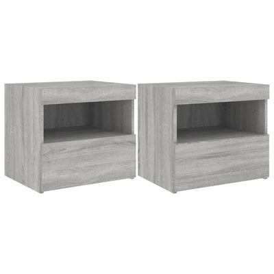 Yöpöydät LED-valoilla 2 kpl harmaa Sonoma 50x40x45 cm