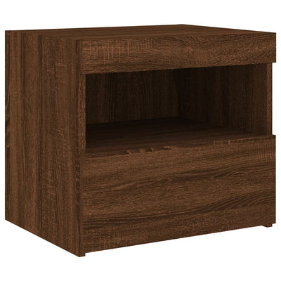 Yöpöytä LED-valoilla ruskea tammi 50x40x45 cm