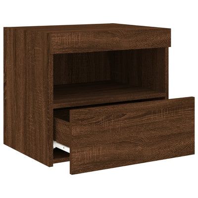 Yöpöytä LED-valoilla ruskea tammi 50x40x45 cm