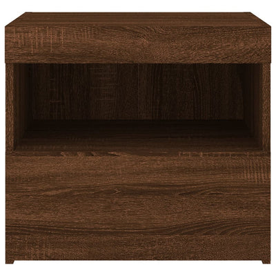 Yöpöytä LED-valoilla ruskea tammi 50x40x45 cm