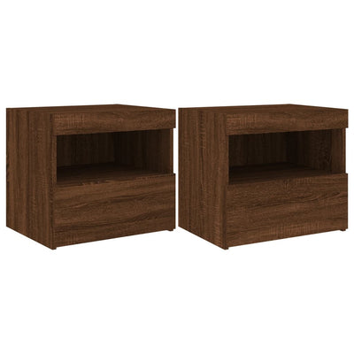 Yöpöydät LED-valoilla 2 kpl ruskea tammi 50x40x45 cm