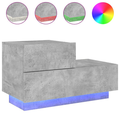 Yöpöytä LED-valoilla betoninharmaa 70x36x40,5 cm