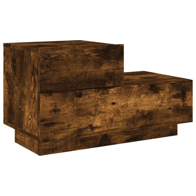 Yöpöytä LED-valoilla savutammi 70x36x40,5 cm