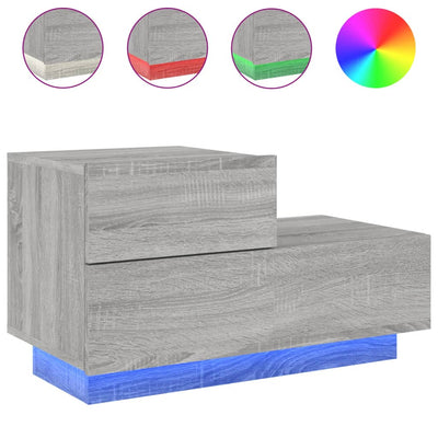 Yöpöytä LED-valoilla harmaa Sonoma 70x36x40,5 cm