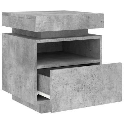 Yöpöytä LED-valoilla betoninharmaa 40x39x48,5 cm