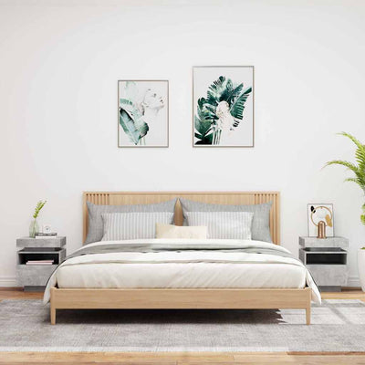 Betoninharmaa yöpöytä led-valoilla Barber 40x39x48,5cm (2 kpl)