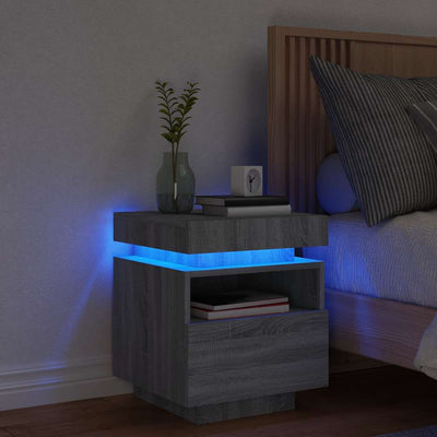 Harmaa yöpöytä led-valoilla Barber 40x39x48,5cm