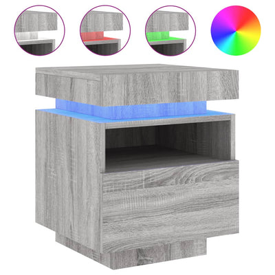 Yöpöytä LED-valoilla 2 kpl harmaa Sonoma 40x39x48,5 cm