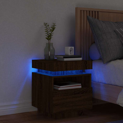 Ruskea tammi yöpöytä led-valoilla Barber 40x39x48,5cm