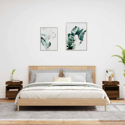 Ruskea tammi yöpöytä led-valoilla Barber 40x39x48,5cm (2 kpl)