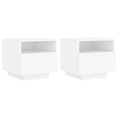 Yöpöytä LED-valoilla 2 kpl valkoinen 40x39x37 cm