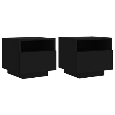 Yöpöytä LED-valoilla 2 kpl musta 40x39x37 cm