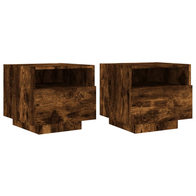 Yöpöytä LED-valoilla 2 kpl savutammi 40x39x37 cm