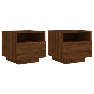 Yöpöytä LED-valoilla 2 kpl ruskea tammi 40x39x37 cm