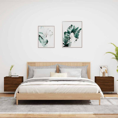 Ruskea seinäkiinnitettävät yöpöydät led-valoilla Salahedin (2 kpl tammi)