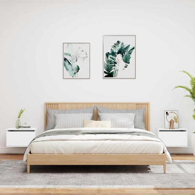 Valkoinen seinäkiinnitettävät yöpöydät led-valoilla Cioica (2 kpl)