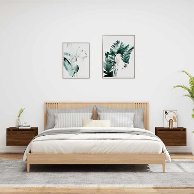 Ruskea seinäkiinnitettävät yöpöydät led-valoilla Cioica (2 kpl tammi)