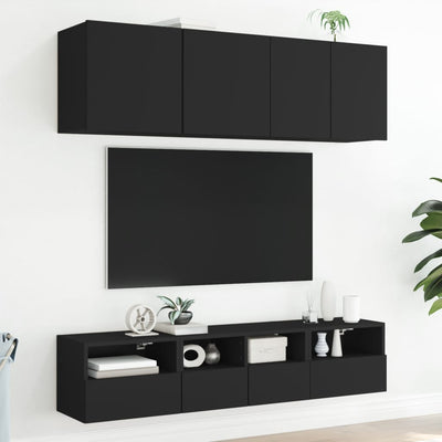TV-seinäkaapit 2 kpl musta 40x30x30 cm tekninen puu