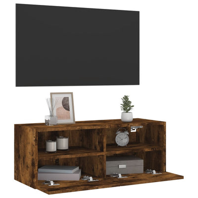 TV-seinäkaappi savutammi 80x30x30 cm tekninen puu
