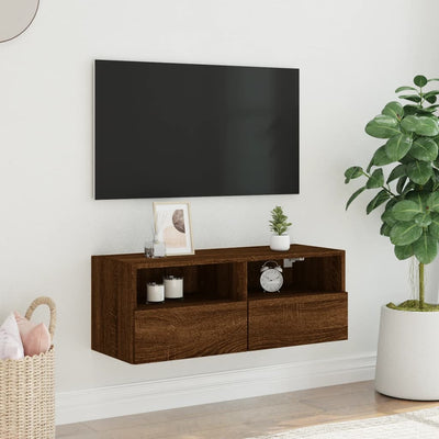 TV-seinäkaappi ruskea tammi 80x30x30 cm tekninen puu