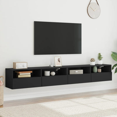 TV-seinäkaapit 2 kpl musta 100x30x30 cm tekninen puu