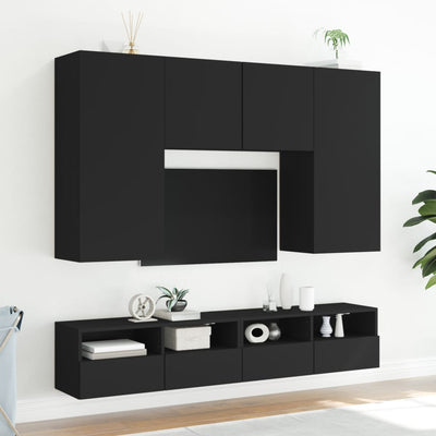 TV-seinäkaapit 2 kpl musta 100x30x30 cm tekninen puu