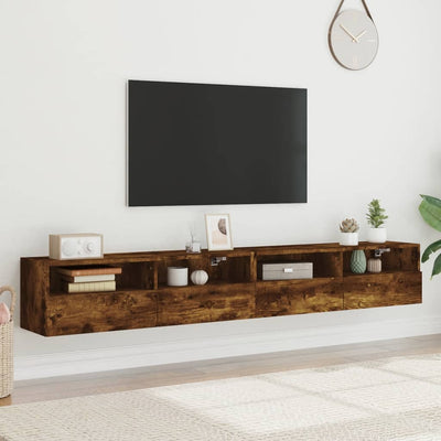 TV-seinäkaappi 2 kpl savutammi 100x30x30 cm tekninen puu