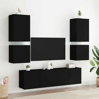 TV-seinäkaapit 2 kpl musta 40,5x30x40 cm tekninen puu