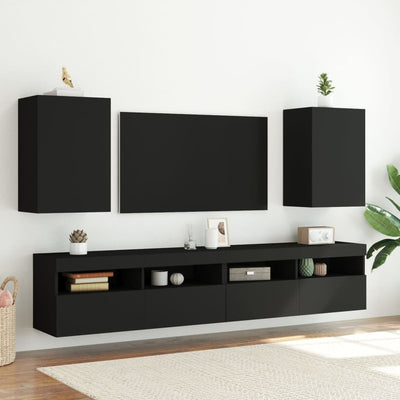 TV-seinäkaapit 2 kpl musta 40,5x30x60 cm tekninen puu
