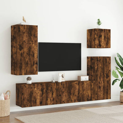 TV-seinäkaappi savutammi 40,5x30x90 cm tekninen puu