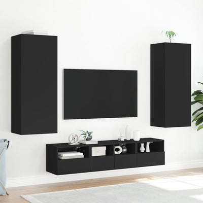 TV-seinäkaappi musta 40,5x30x102 cm tekninen puu