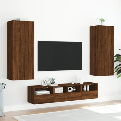 TV-seinäkaappi ruskea tammi 40,5x30x102 cm tekninen puu