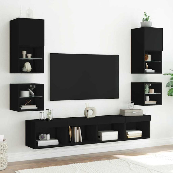 TV-seinäkaappi LED-valoilla musta 30x28,5x30 cm