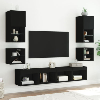 TV-seinäkaapit LED-valoilla 2 kpl musta 30x28,5x30 cm