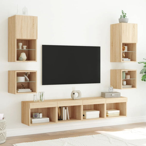 TV-seinäkaappi LED-valoilla Sonoma-tammi 30x28,5x30 cm
