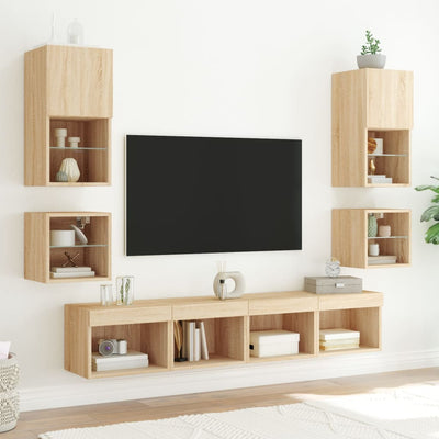 TV-seinäkaapit LED-valoilla 2 kpl Sonoma-tammi 30x28,5x30 cm