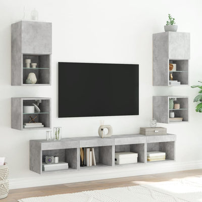 TV-seinäkaapit LED-valoilla 2 kpl betoninharmaa 30x28,5x30 cm