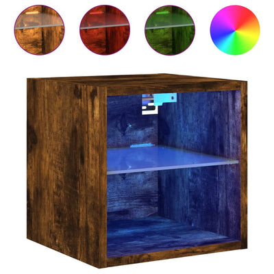 TV-seinäkaapit LED-valoilla 2 kpl savutammi 30x28,5x30 cm