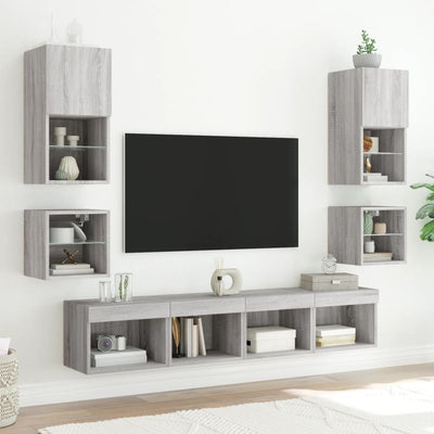 TV-seinäkaapit LED-valoilla 2 kpl harmaa Sonoma 30x28,5x30 cm