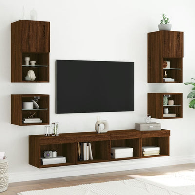 TV-seinäkaapit LED-valoilla 2 kpl ruskea tammi 30x28,5x30 cm