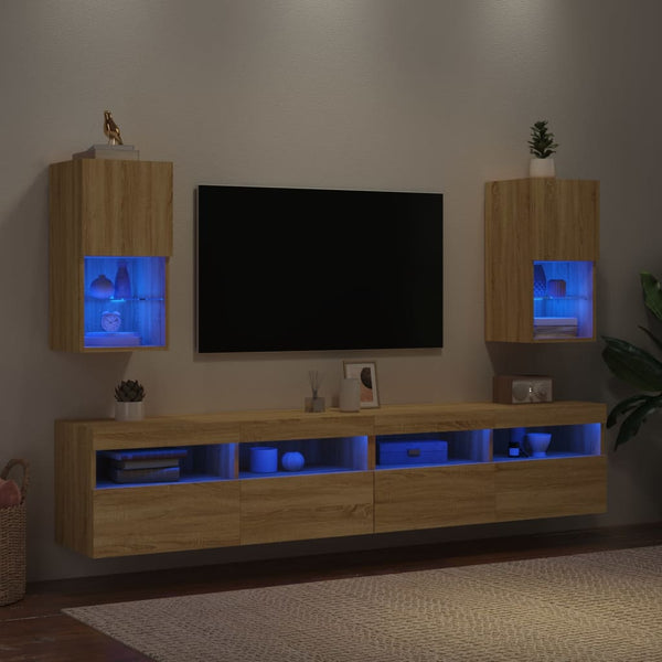 TV-kaapit LED-valoilla 2 kpl Sonoma-tammi 30,5x30x60 cm