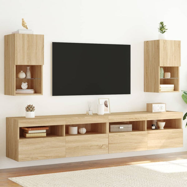 TV-kaapit LED-valoilla 2 kpl Sonoma-tammi 30,5x30x60 cm