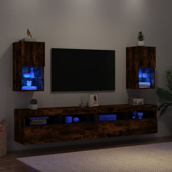 TV-kaapit LED-valoilla 2 kpl savutammi 30,5x30x60 cm