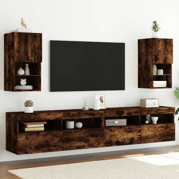 TV-kaapit LED-valoilla 2 kpl savutammi 30,5x30x60 cm
